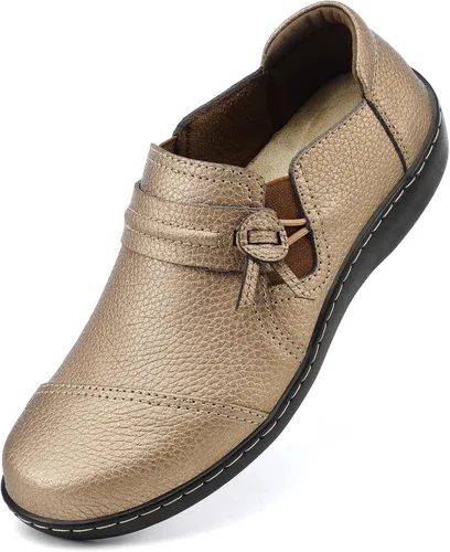 LAZYPOP Mocasines de cuero clásicos y cómodos para mujer, bonitos zapatos de vestir informales, ligeros, para caminar, zapatos planos para el