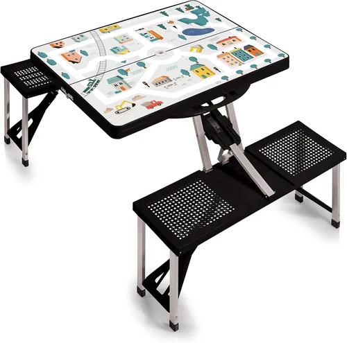 Miniatura 14 de Picnic TIME Mesa de picnic plegable portátil con asientos para 4, mesa de aluminio plegable con bancos y agujero para paraguas, mesa plegable ligera