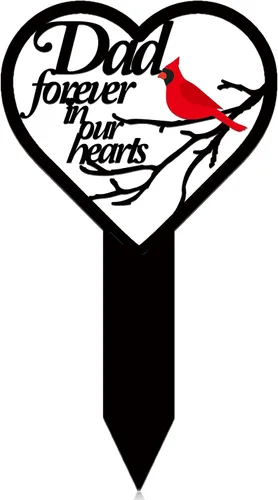 Blulu Marcadores conmemorativos para el Día del Padre para cementerio, cardenales, placa conmemorativa de corazón, estaca de metal de doble cara,