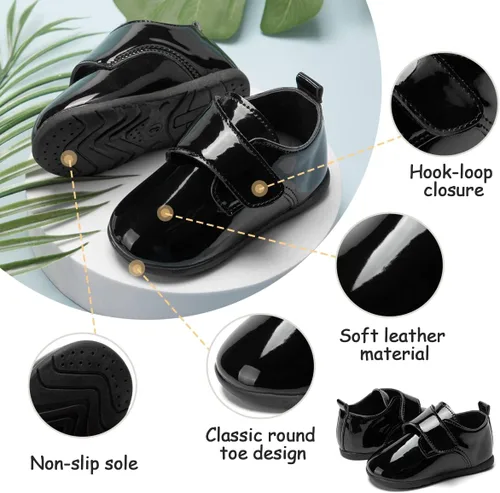 Miniatura 4 de ohsofy Zapatos Oxford de piel sintética para bebés y niños, zapatos de vestir de boda de suela suave y goma
