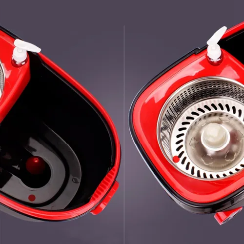 Miniatura 6 de Juego de trapeador giratorio y cubo con juego de escurridor, sistema de cubo de trapeador con cabezal giratorio de 360° con 3 repuestos de trapeador