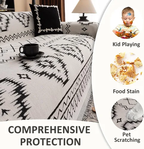 Miniatura 114 de VClife Fundas de sofá bohemio de felpilla para sofá seccional, fundas de sofá suaves y antideslizantes para sofá de 2 cojines, protector de muebles