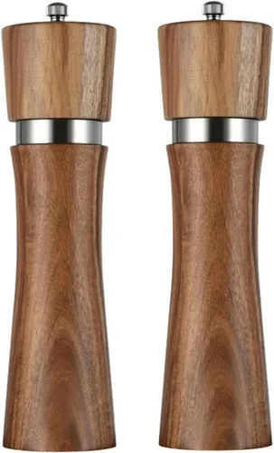Miniatura 15 de Steel Ring Pepper Grinder,Manual Acacia Wood Mill,Multi Use Seasoning Bottle,Ceramic Core,BBQ Tool Shaker Sets (10in Set With Base)