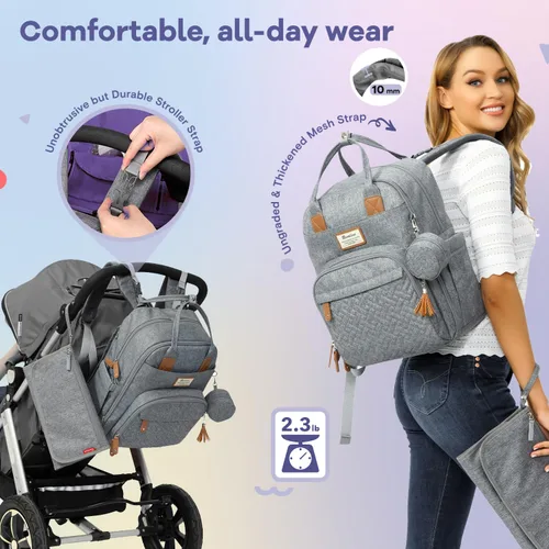Miniatura 2 de RUVALINO - Mochila de pañales neutrales todo en uno para niños y niñas, mochila de viaje grande multifunción con cambiador portátil, correas
