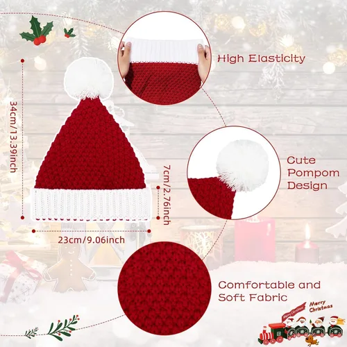 Miniatura 3 de Century Star Sombreros de Navidad para mujer, sombrero de Papá Noel, unisex, clásico, tejido cálido, para Año Nuevo, vacaciones, fiestas, sombreros
