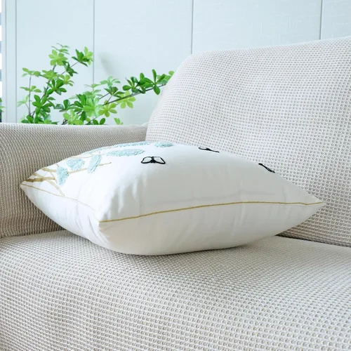 Miniatura 4 de vctops Funda de almohada de algodón con bordado bohemio y cuadrado para sofá, cama, silla (azul C, 18 x 18 pulgadas)