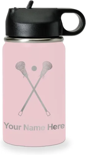 Miniatura 78 de LaserGram Botella de agua personalizada, palitos de lacrosse, acero inoxidable de doble pared aislada al vacío con popote superior, regalo grabado
