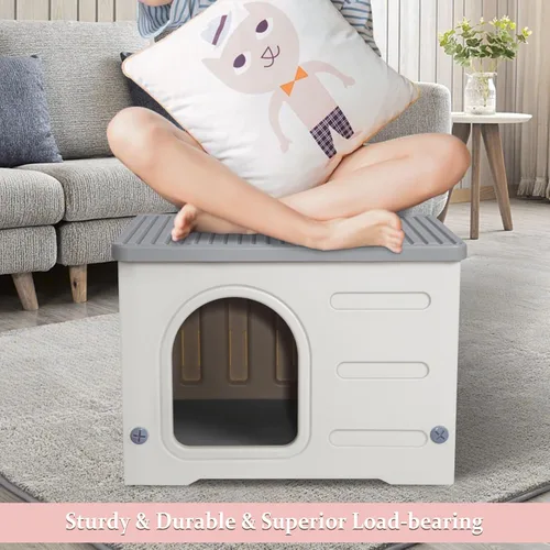 Miniatura 4 de Deblue Casa de plástico para gatos para interiores y exteriores, resistente a la intemperie, para gatos salvajes, refugio único para gatos pequeños
