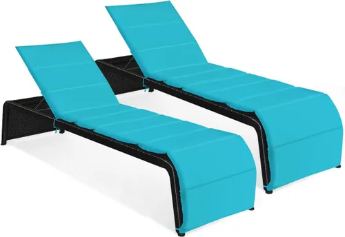 Miniatura 10 de COSTWAY 2 PCS Patio Ratán Sillón Sillón Reclinable Respaldo Ajustable Acolchado Rojo