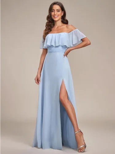 Miniatura 4 de Ever-Pretty Vestido de fiesta con volantes y hombros descubiertos para mujer, con abertura lateral, vestido largo de playa 00968
