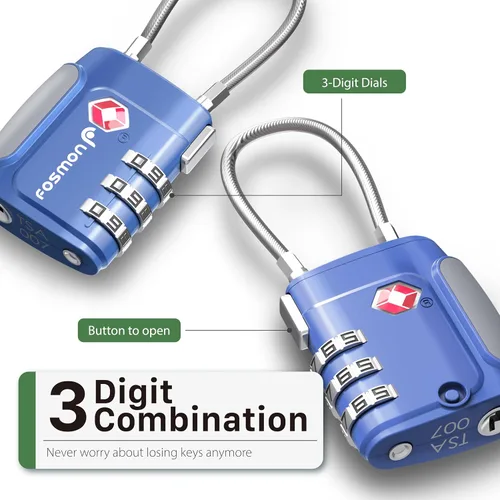 Miniatura 31 de Fosmon Cerraduras de cable aprobadas por la TSA para equipaje, maleta, cerradura de caja de pistola con botón de liberación a presión, cerradura