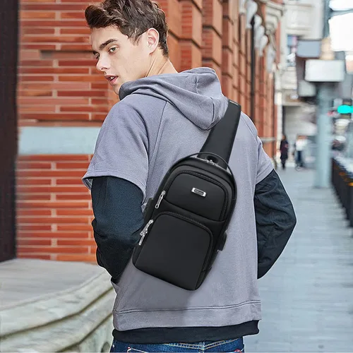 Miniatura 2 de DUSLANG Mochilas cruzadas de senderismo para hombres, mochila de hombro con puerto de cargador USB, Negro-b, Mediana, Mochilas Sling