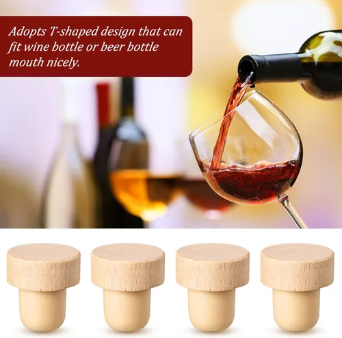 Miniatura 7 de Yalikop 96 Piezas de Tapones de Corcho en Forma de T Reutilizables de Madera y Goma para Botellas de Vino y Cerveza