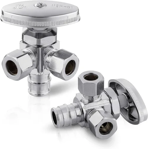 Miniatura 17 de EFIELD Válvula de parada angular de doble salida multigiro, entrada de tubo PEX-A de expansión de 1/2" F1960 x salida de compresión