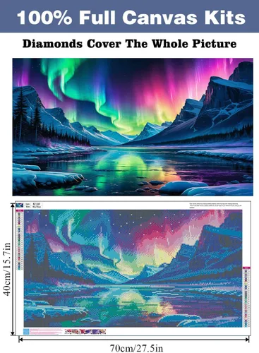 Miniatura 3 de croshom Kits de Arte de Diamantes Grandes para Adultos, Kits de Pintura de Arte de Diamantes de Paisaje Aurora Boreal para Adultos, 5D DIY Taladros