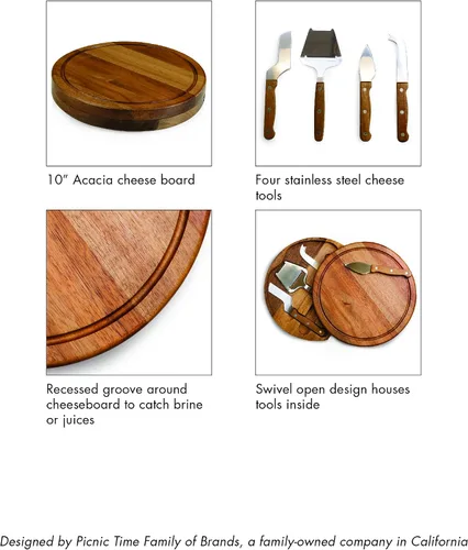 Miniatura 6 de Tablero de corte para queso Circo personalizado con monograma de iniciales de Toscana y juego de herramientas de acacia