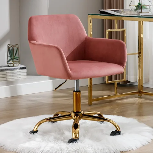 Miniatura 2 de Silla de escritorio de pelo sintético giratoria 360°, silla de oficina moderna ajustable en altura para adolescentes, mujeres y niñas, con base