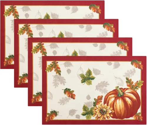 Miniatura 8 de Elrene Home Fashions Mantel cuadrado de poliéster con bordes de hojas oscilantes, para otoño, temporada y vacaciones, 52 x 52 pulgadas, multicolor