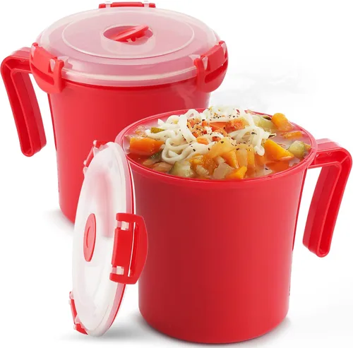 Miniatura 9 de Tafura Tazón para microondas con tapa, cuencos de sopa aptos para microondas de 34 onzas con tapa, tazón de fideos ramen con asa, cuencos