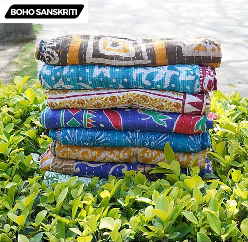 Miniatura 8 de Boho Sanskriti Colcha India, Colchas Vintage, Mantas, Ralli, Lote Kantha Cubrecama Reversible, Cubrecama, Manta, Manta de Algodón, Gudari - Piezas