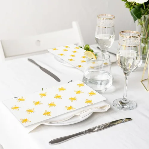 Miniatura 6 de Whaline 100 servilletas de papel desechables de abejorros de papel de abejorros de papel desechables de primavera y verano para cocina, baño, boda