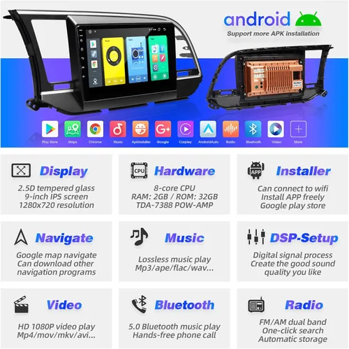 Miniatura 3 de para Elantra 2016 2017 2018 Android pantalla táctil compatible con Carplay inalámbrico Android Auto, radio de coche estéreo Bluetooth navegación