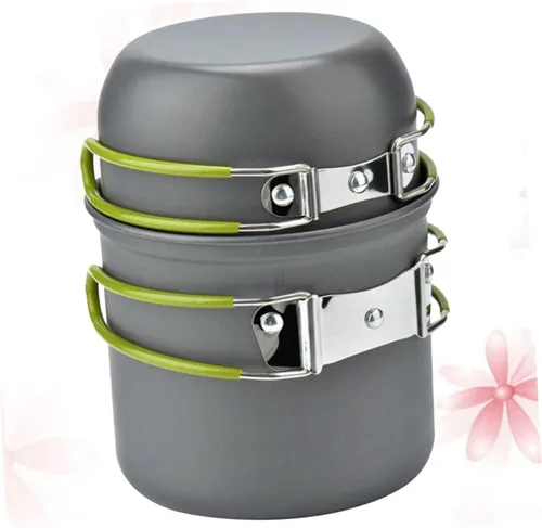 Miniatura 8 de SHOWERORO Aleación de aluminio portátil al aire libre vajilla camping senderismo supervivencia estufa utensilios de cocina antiadherente olla olla