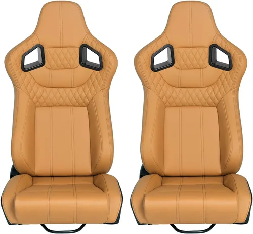 Miniatura 9 de Asientos de Carreras 2 Piezas Asientos Bucket Reclinables con 2 Deslizadores Asientos de Cuero PU Ajustables Asientos Deportivos Universales