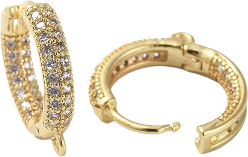 Miniatura 15 de Fashewelry 14 aretes de aro de oro de 18 quilates de latón Huggie aros aros aros con lazo para mujer, aretes colgantes para hacer joyas 4-Forma mixta