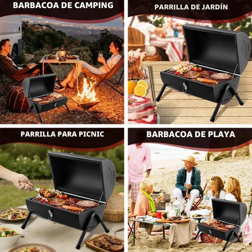 Miniatura 9 de DNKMOR NEGRO - Parrilla de carbón portátil, ahumador de barbacoa al aire libre, parrilla pequeña para cocinar al aire libre, patio trasero