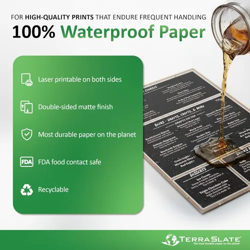 Miniatura 2 de TerraSlate Papel para impresora impermeable y a prueba de rasgaduras, 10 milésimas de pulgada de diámetro, A4 8.268 x 11.693 in, papel blanco