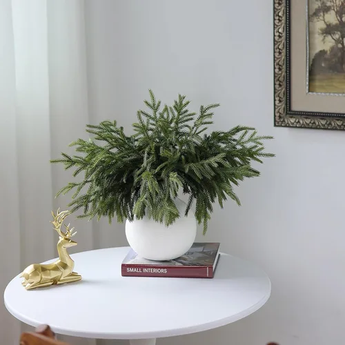 Miniatura 4 de 16 ramas de pino Norfolk con textura suave, 18 pulgadas, plantas verdes artificiales de Navidad, ramas de tallo de vegetación sintética, palillos