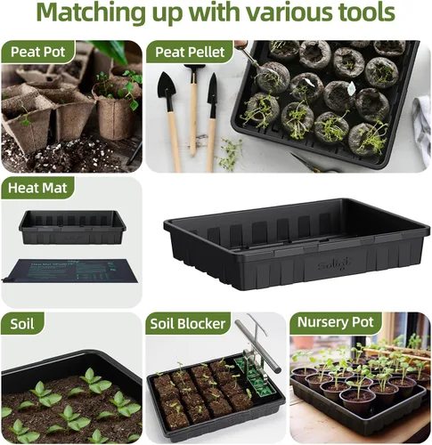 Miniatura 4 de SOLIGT Paquete de 10 bandejas de inicio de semillas extra gruesas y resistentes, bandejas de cultivo de microverdes, bandeja de germinación