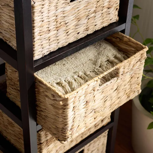 Miniatura 4 de SAFAVIEH Muebles Vedette - Torre de almacenamiento de 5 cestas - Negro envejecido - Madera maciza - Diseño de torre de cesta costera - Ideal