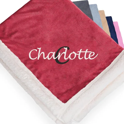 Manta Sherpa personalizada, manta reversible personalizada con micro visón y lana de cordero sintética, manta para cama y sofá, color rojo (50 x 60