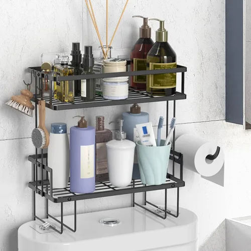 FLOLXNB Estante de Almacenamiento Sobre el Inodoro, Organizador de Almacenamiento de Baño de 2 Niveles Actualizado Sin Perforaciones para Inodoro,
