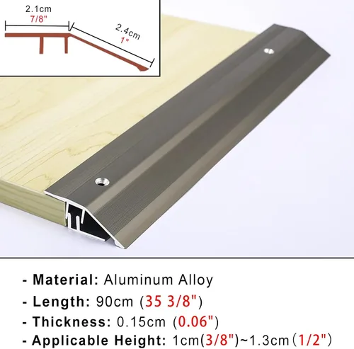 Miniatura 3 de Kunovo Tira de umbral decorativa para pisos de aluminio, barra de unión antideslizante con tornillo y base, rampa de borde de puente para silla