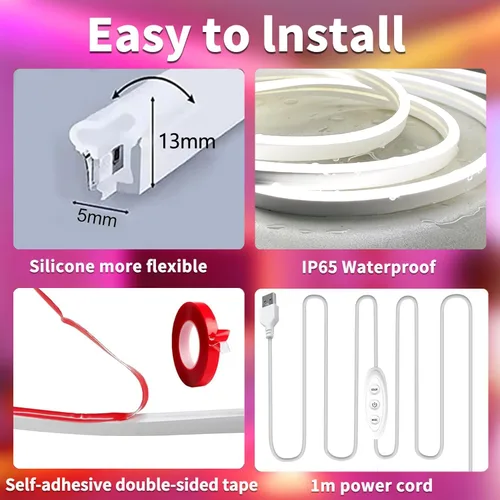Miniatura 7 de Tira de luces LED de neón, tira de luces LED alimentada por USB de 3.3 pies, tira de luces de cuerda LED de 5V con sincronización de música y cambio