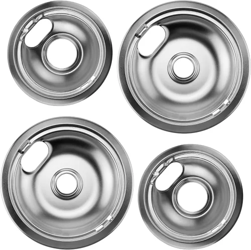 W10196406 y W10196405 - Juego de bandejas de goteo cromadas para Whirlpool Amana Maytag Magic-Chef Kenmore con ranura de bloqueo, incluye 2 cuencos
