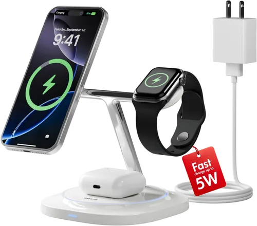 Miniatura 9 de Cargador inalámbrico magnético 3 en 1 para Apple estación de carga rápida compatible con MagSafe para iPhone 17-12, Apple Watch y AirPods, soporte