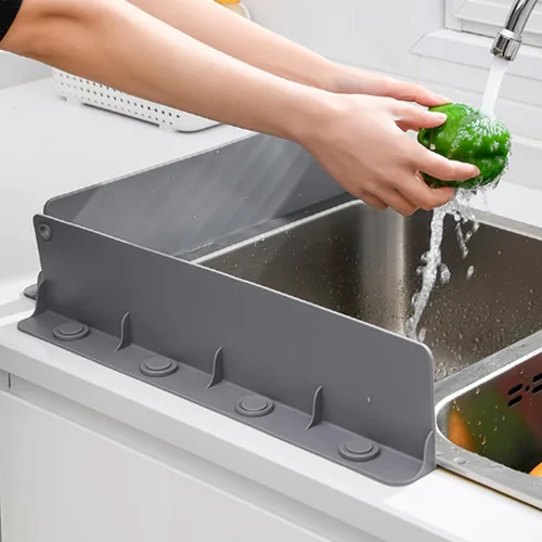 Miniatura 8 de Protector contra salpicaduras para fregadero de cocina, ventosa, impermeable, diseño de pendiente, protector contra salpicaduras de silicona