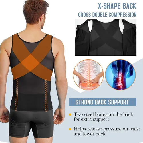 Miniatura 4 de TAILONG Camisetas de compresión para hombre con control de abdomen