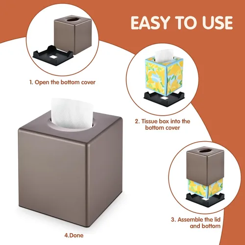 Miniatura 7 de Y-in Hand Funda para caja de pañuelos, soporte cuadrado para caja de pañuelos faciales, accesorios de almacenamiento para tocador de baño, encimeras