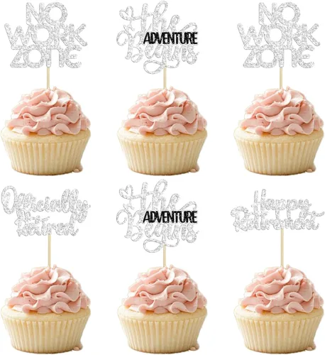 Miniatura 13 de 24 adornos para cupcakes de jubilación oficialmente jubilados sin zona de trabajo Adventure Begins Cupcake Pick Decoraciones tema de jubilación