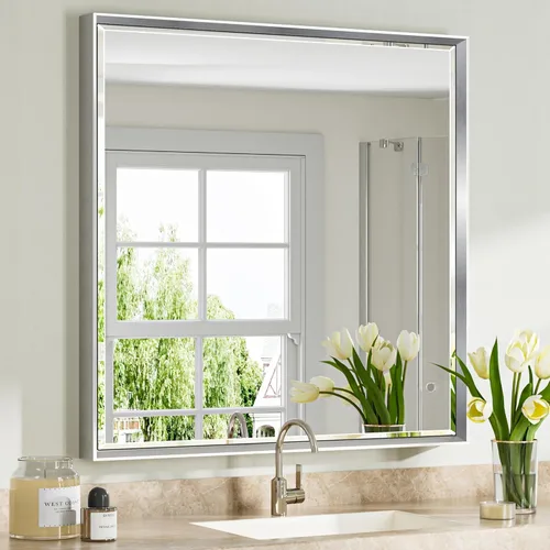 Miniatura 30 de Espejo de baño negro, espejo de baño biselado de 16 x 24 pulgadas para pared, espejo con marco negro antioxidante para decoración de baño, sala