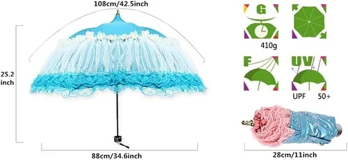 Miniatura 7 de Honeystore Pagoda Parasol 3 Folding Lace Totes Sun Rain Wedding Ruffle Umbrella