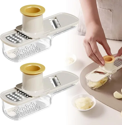 Miniatura 8 de 2 piezas de molinillo de ajo multifuncional y cortador de mandolina, herramienta trituradora de ajo 4 en 1, cortador de mandolina vegetal con Mezcla