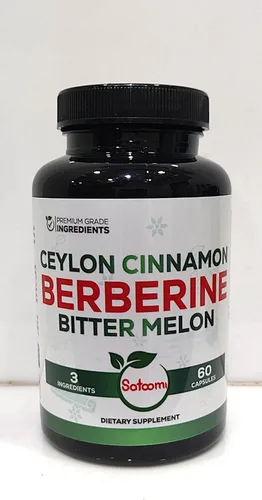 Satoomi Suplemento de berberina con corteza de canela de Ceilán orgánica y melón amargo - 3 en 1-60 cápsulas veganas