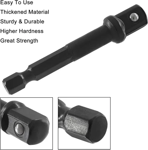 Miniatura 4 de Biaungdo Adaptador de broca cuadrada, 5 piezas de extensión de enchufe de impacto hexagonal de 1/4, adaptador de enchufe de impacto para taladros