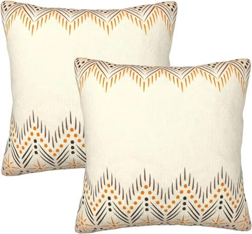 Miniatura 10 de Juego de 2 fundas de almohada de estilo étnico vintage, estampado geométrico azteca, étnico, tribal, para dormitorio, sala de estar, sofá